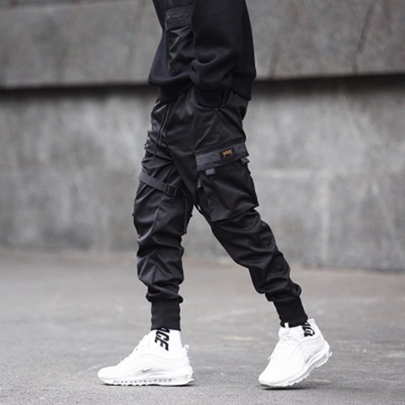 Ribbons Cargo Pants Men Casual Streetwear Harajuku Pants Hip Hop Trendy casual youth slim pants Stylish Men's Jogger Trousers T200219