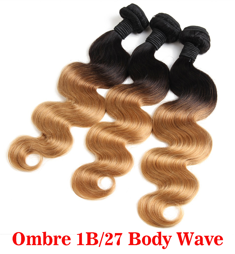 Brazilian Body Wave Two Tone Color Ombre Human Remy Hair Weaves T1B/27 T1B/30 T1B/99J Brown Burgundy Red Double Wefts