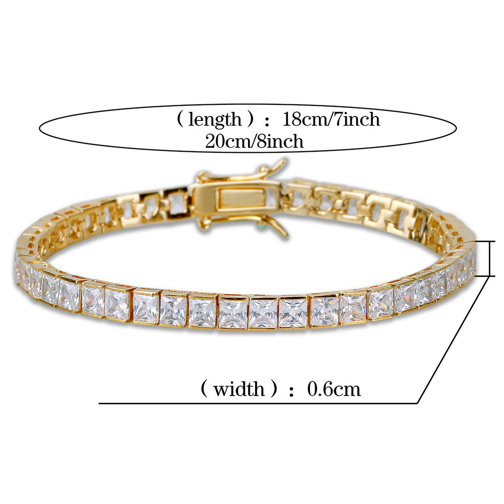 Charm Fashion Classic Tennis bracelet jewelry design White AAA Cubic Zirconia Bracelet Clasps Chain 18K Gold Size 8inch for Men Br