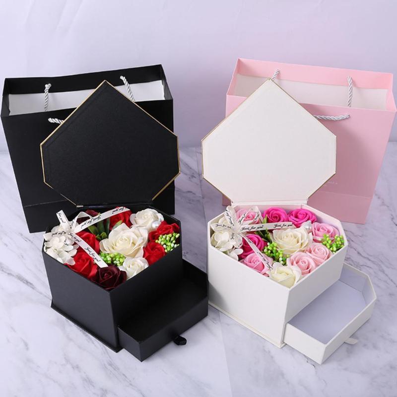 Artificial Rose Flowers Fake Flowers Wedding Birthday Heart Shaped Gift Anniversary Wedding Pink Black Box Flower