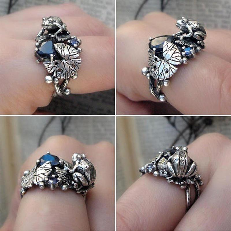 Vintage Silver Color Lotus Leaf Frog Ring for Women Creative Unique Finger Ring Inlaid Blue Zircon Jewelry bague femme Size 6-10
Vintage Silver Color Lotus Leaf Frog Ring for Women Creative Unique Finger Ring Inlaid Blue Zircon Jewelry bague femme Size 6-10
