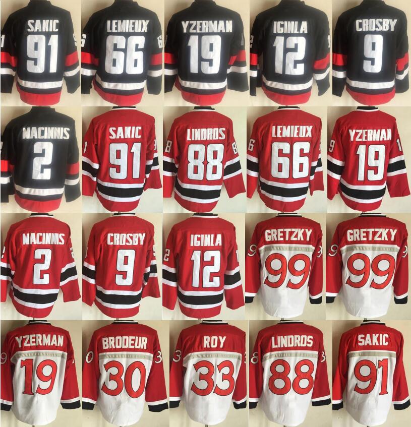 Team Retror Ice Hockey 12 Jarome Iginla Jersey Black Red White 2 Al Macinnis 9 Sidney Crosby 19 Steve Yzerman 30 Martin Brodeur
Team Retror Ice Hockey 12 Jarome Iginla Jersey Black Red White 2 Al Macinnis 9 Sidney Crosby 19 Steve Yzerman 30 Martin Brodeur