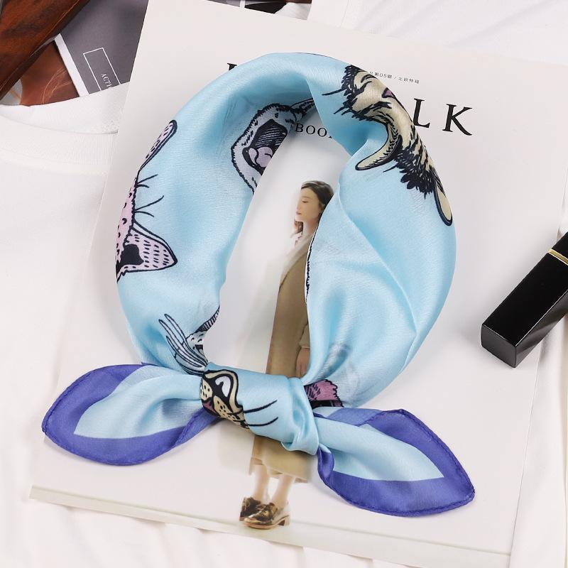 South Korea's Cartoon Cat Print Female Small Square Scarf All-match Imitation Silk Decoration Satin Scarves, Blue;gray
South Korea's Cartoon Cat Print Female Small Square Scarf All-match Imitation Silk Decoration Satin Scarves, Blue;gray