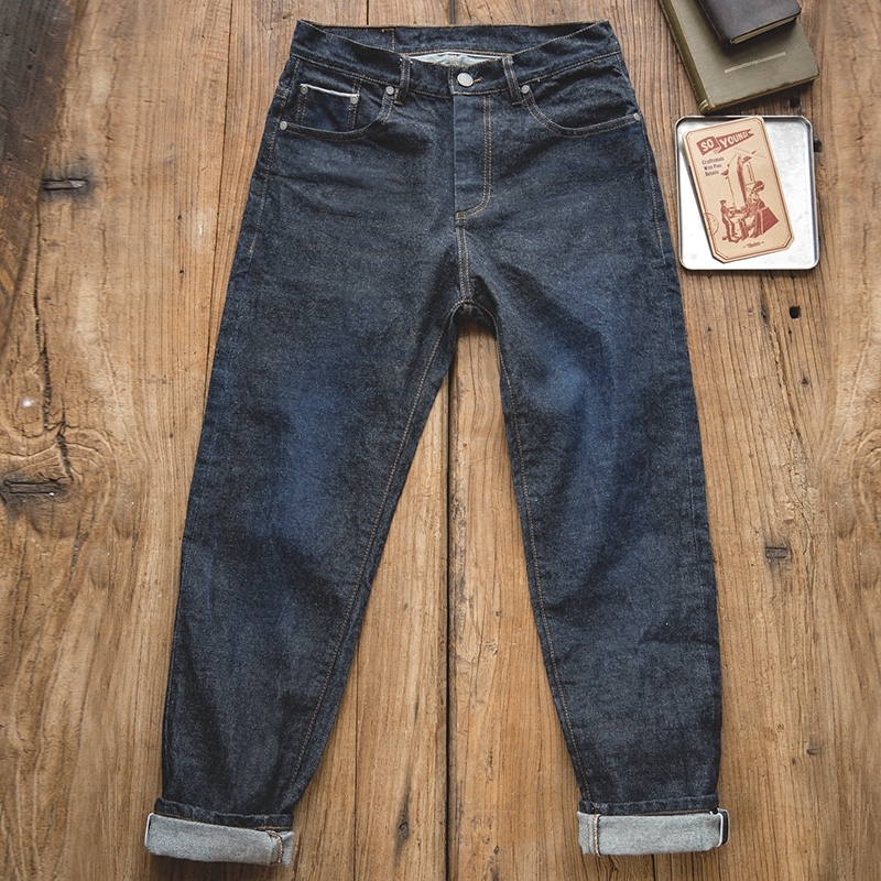 MADEN Mens 15oz Raw Selvedge Denim Jeans Regular Straight Fit Japanese Style Unwashed Jeans 201223