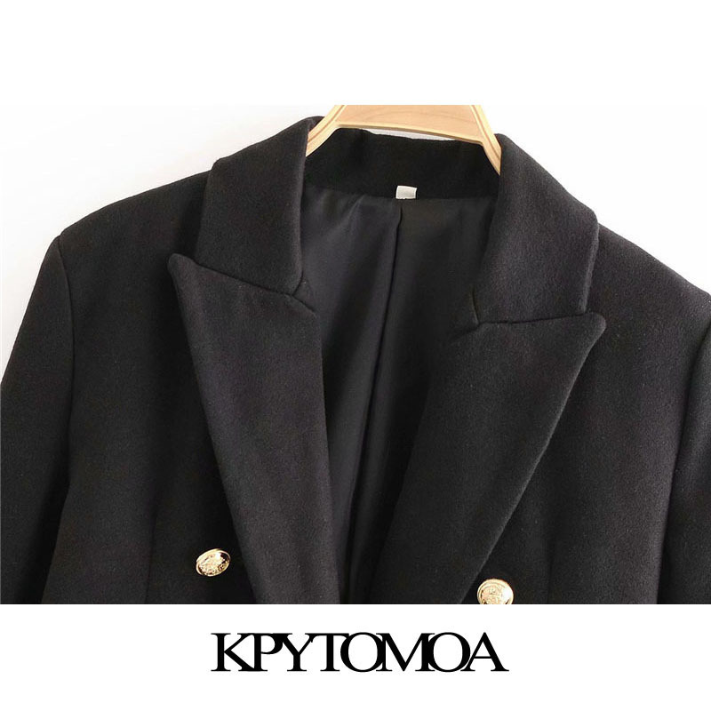 KPYTOMOA Women Fashion With Metal Buttons Woolen Coat Vintage Long Sleeve Back Vents Female Outerwear Chic Tops 201027