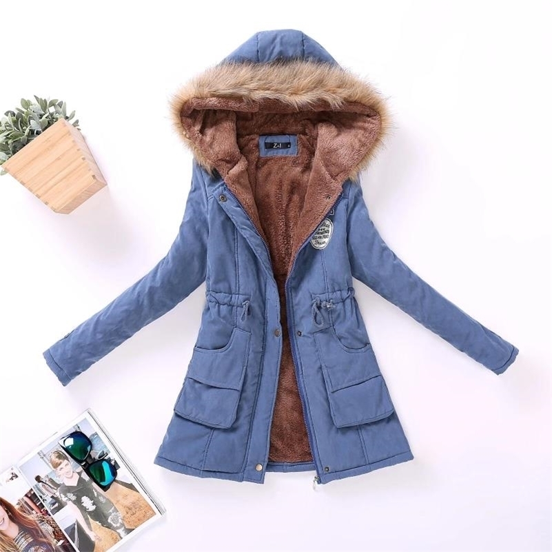 FTLZZ Autumn Winter Women Jacket Cotton Padded Casual Slim Coat Emboridery Hooded Parkas Plus Size 3xl Wadded Overcoat Y201001