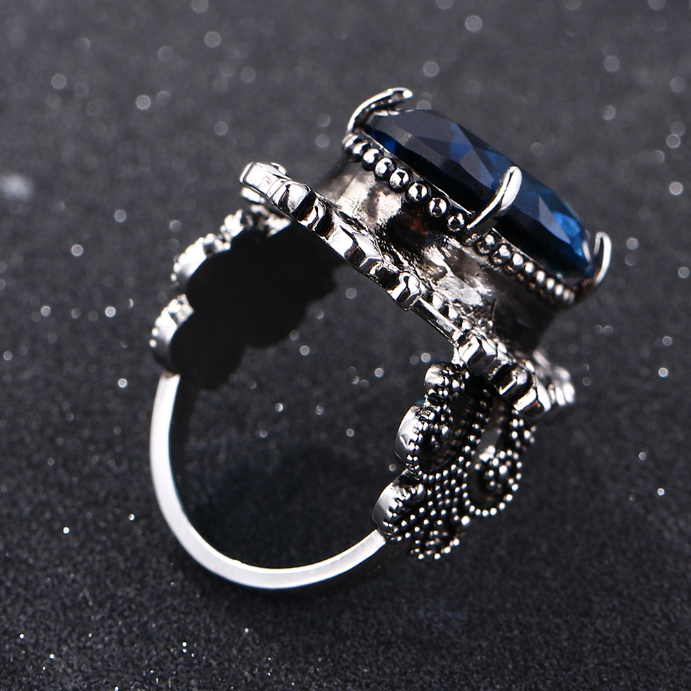 Big Peacock Blue Sapphire Rings for Women Men Vintage Real Silver 925 Jewelry Ring Anniversary Party Gifts