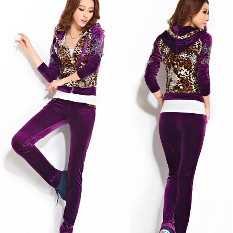 Gold velvet sports suit ladies slim spring and autumn casual wear Korean fashion sweater 201120