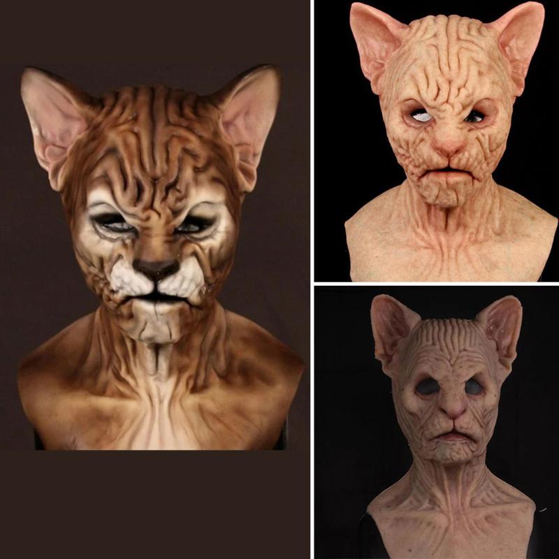 Demon Cat Mask Halloween Cosplay Costumes Props Terror Cat Face Mask Party