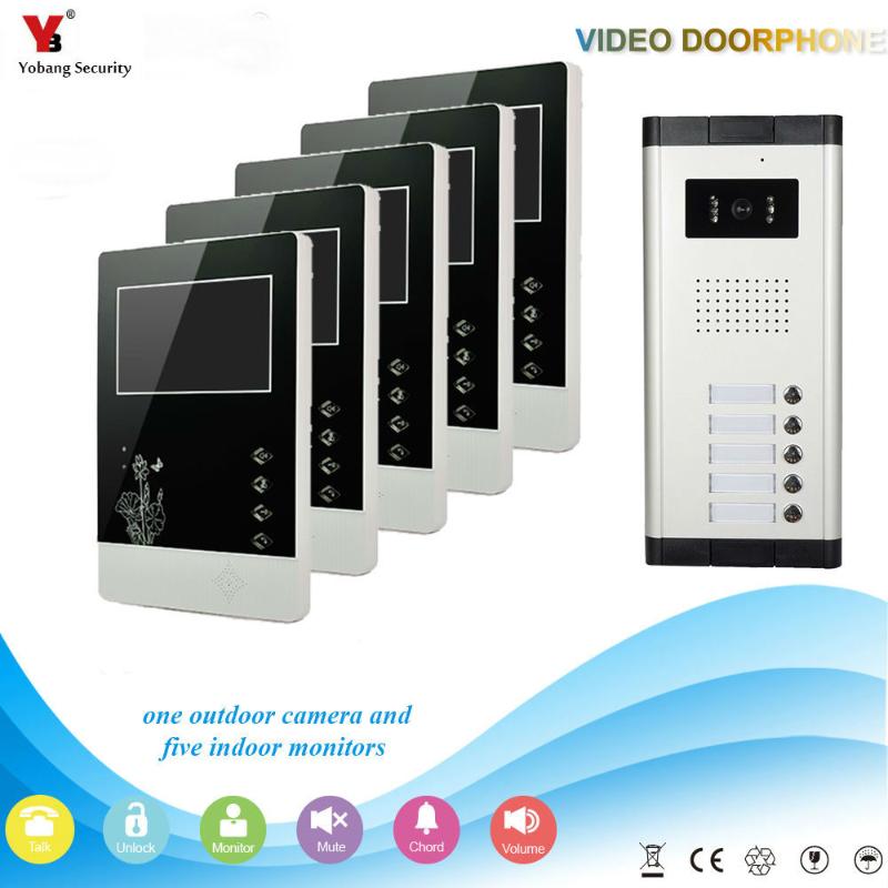 Yobang Security 4.3 inch Apartments of 5 Units Kit Video Door Phone Video Intercom Entrance Doorbell phone Night Vision camera
Yobang Security 4.3 inch Apartments of 5 Units Kit Video Door Phone Video Intercom Entrance Doorbell phone Night Vision camera