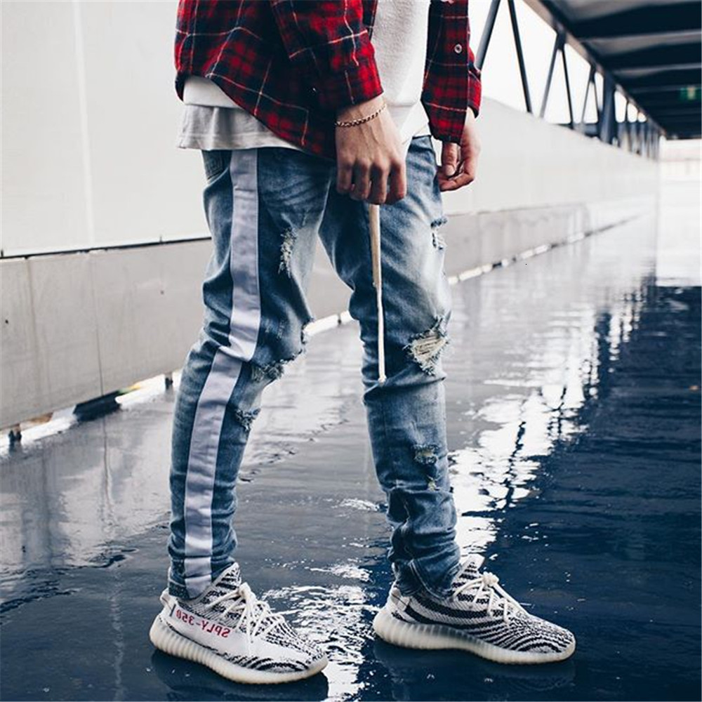 2021 Vintage High Street Breech Denim Striped White Rims Knee Holes Ill-fitting Side Zipper Pants Shredded LGL1, 2205 blue
2021 Vintage High Street Breech Denim Striped White Rims Knee Holes Ill-fitting Side Zipper Pants Shredded LGL1, 2205 blue