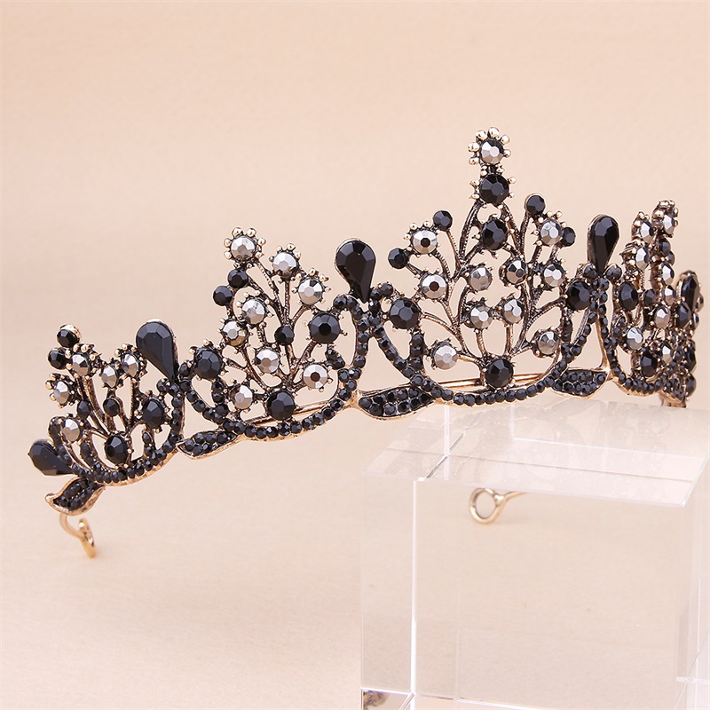 Luxury Headpieces Wedding Bridal Hair Accessories in Stock Bridal Crown Beaded Headdress Vintage Gold Black Diamond Halloween Party Headband