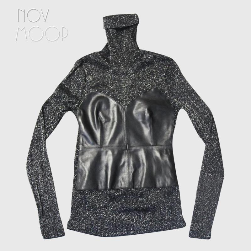 Novmoop Russian fashion style silver lurex spliced high-necked sheepskin genuine leather bottoming shirt col roulé femme LT3016
Novmoop Russian fashion style silver lurex spliced high-necked sheepskin genuine leather bottoming shirt col roulé femme LT3016