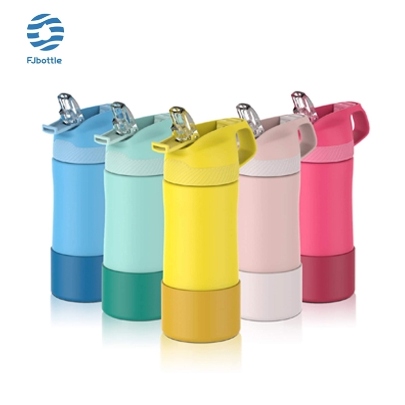 FJbottle Kids Insulated Water Bottle, Thermos With Straw, 400ml Kids Thermos Bottle For School , Christmas Gift 201204