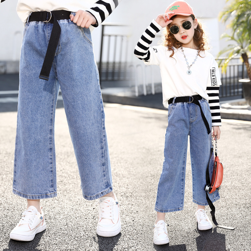 Girls Jeans for Kids Denim Pants Teenage Jeans for Girls Wide Leg Pants 10 12 Year Elastic High Waist Children Trousers Pantalon LJ201203