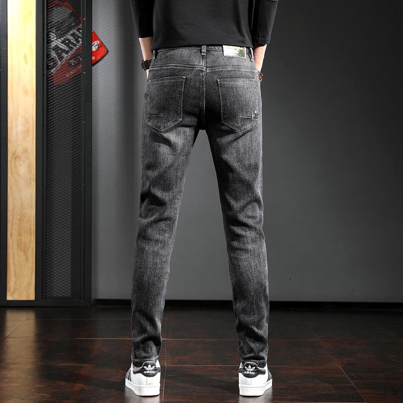 2021 Korean Style Men Jeans Fashion Black Gray Slim Fit Pencil Pants