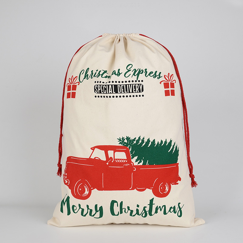Christmas Gift Bags Heavy Canvas Santa Sacks Drawstring Bags With Reindeers for Kids sticker