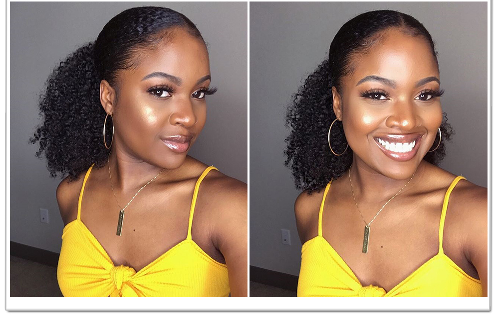 Kinky Curly Ponytail For Women Brazilian 3B 3C Natural Black Clip In Ponytails Human Hair Extensions Remy 120g