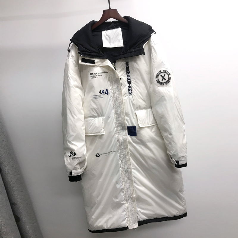 New Women Winter Long White Duck Down Jacket With Hood Female Loose Casual Thick Warm Zipper Coat Winproof Waterproof Big Size 201030