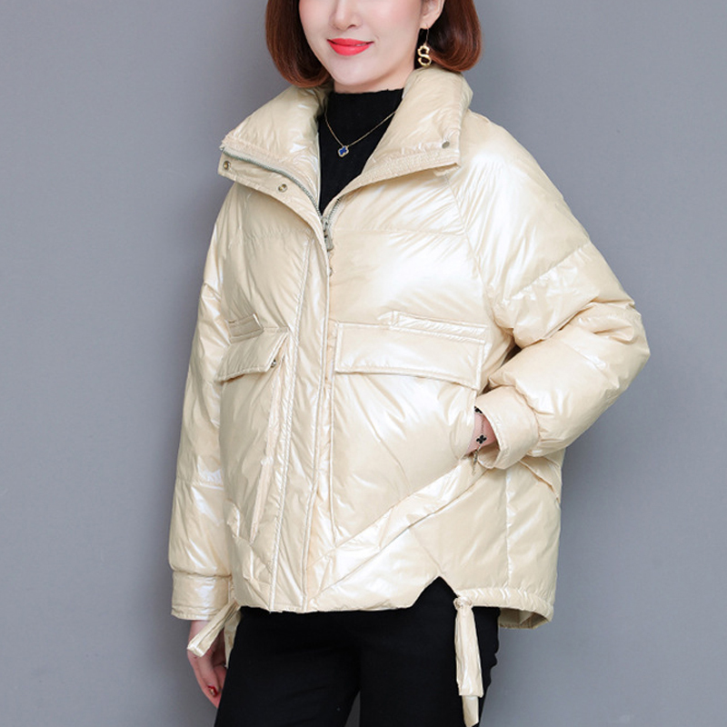 Winter Women's Loose Big Pocket A line Short White Duck Down Women Jacket Coats Girls Thinck Warm Snow Wear Outdoor Clothing 201019