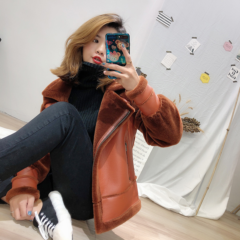 New Winter Short Real Lambs Jacket Women Fashion Superior Quality Natural Fur Shearling Coat Female Motorcycle Clothing Top 201020