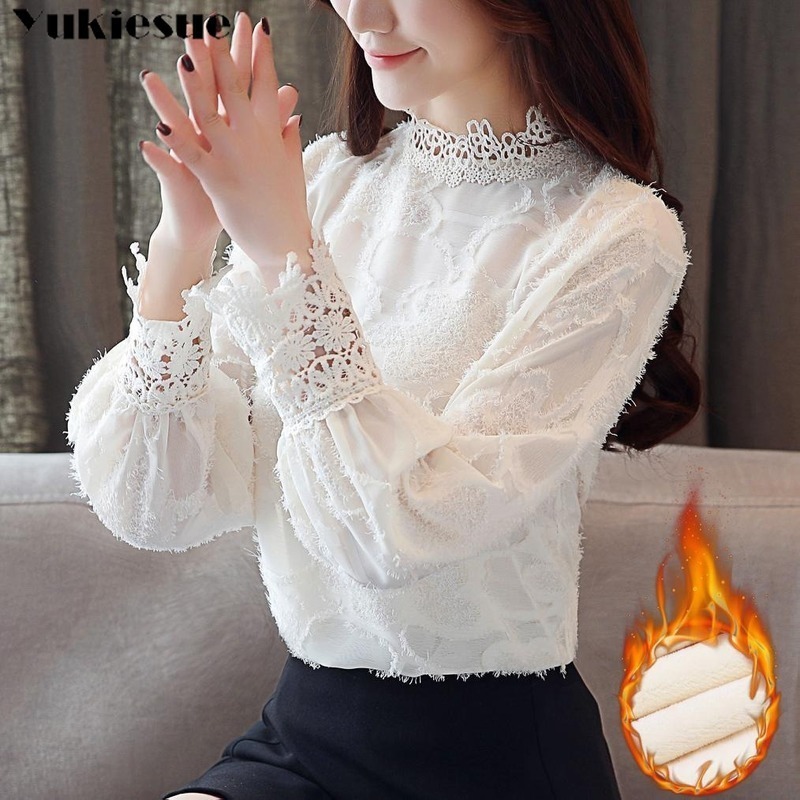 fashion woman blouses winter thick lace chiffon blouse shirt plus size women tops long sleeve blouse wome shirts blusas 201125