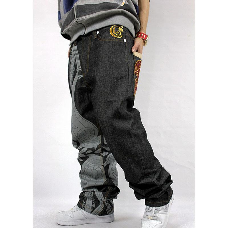 2020 Summer Hip hop Rap Baggy Jeans For Mens Embroidery Pants Fashion Denim Male Loose Jeans Dance straight Trousers Full Length