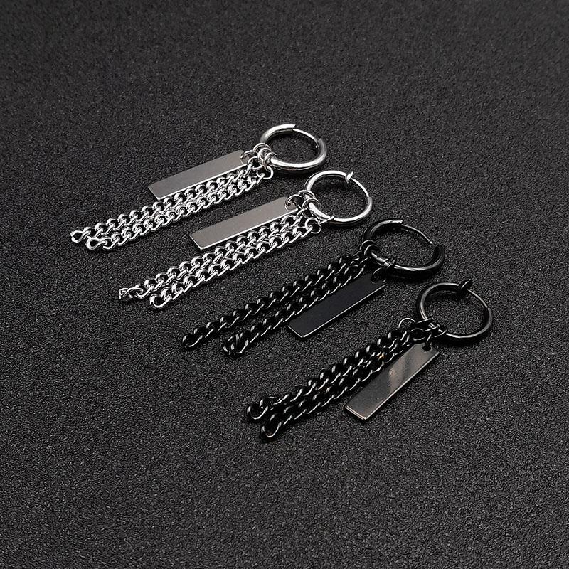 New Arrival Korea KPOP Boys Black Stainless Steel Stud Earrings Square Bar Long Tassel Pendant Ear Clip for Women Men Jewelry
New Arrival Korea KPOP Boys Black Stainless Steel Stud Earrings Square Bar Long Tassel Pendant Ear Clip for Women Men Jewelry