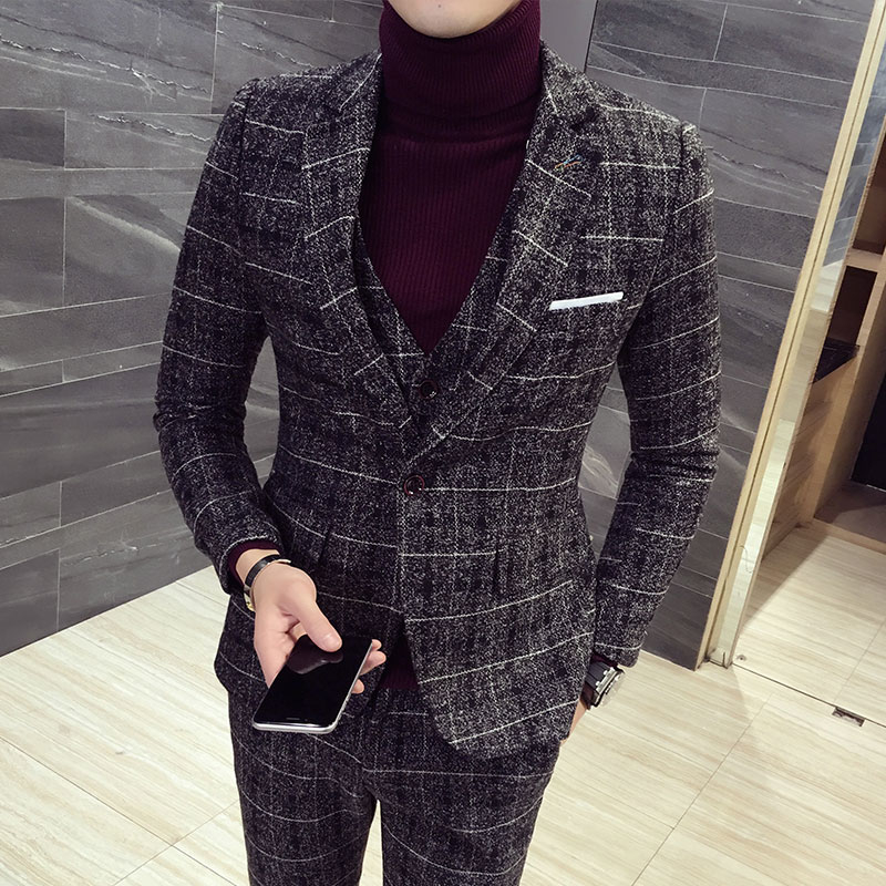 mens threepiece set men Blazer jacket Vest pant Plaid stripes mens suits 2019 Asia size S5XL High quality men suits T200319