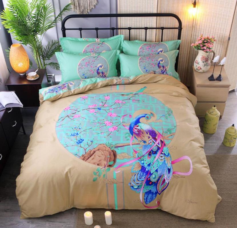 Home Textile Flower Series Bed Linens 4pcs Peacock Bedding Sets Cotton Boho Duvet Cover Bed Sheet Adult Cover Set King 
Home Textile Flower Series Bed Linens 4pcs Peacock Bedding Sets Cotton Boho Duvet Cover Bed Sheet Adult Cover Set King