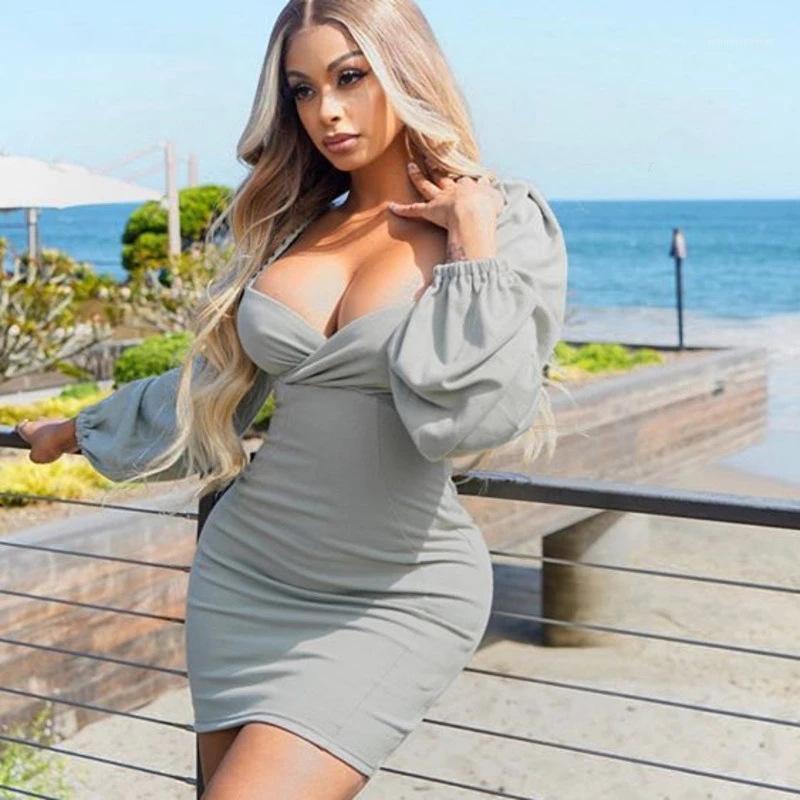 Sexy Women Mini Bandage Dress Deep V Neck Backless Long Lantern Sleeve Square Collar Gray Color Party Clubwear Dresses Bodycon1
Sexy Women Mini Bandage Dress Deep V Neck Backless Long Lantern Sleeve Square Collar Gray Color Party Clubwear Dresses Bodycon1