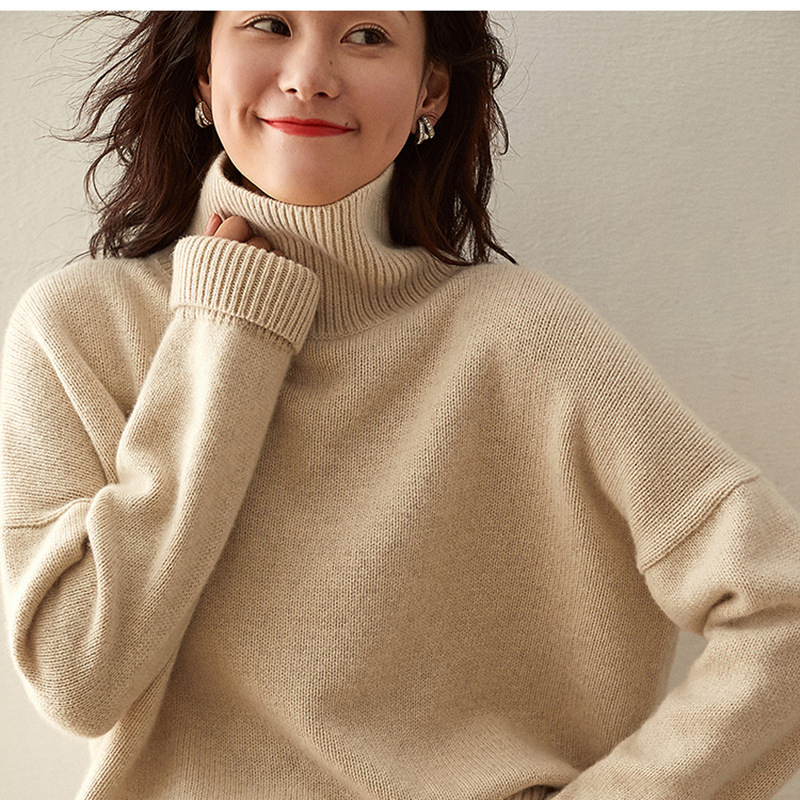 Cashmere sweater autumn and winter turtleneck women's fashion loose outer wear base knitted thick sweater 201223