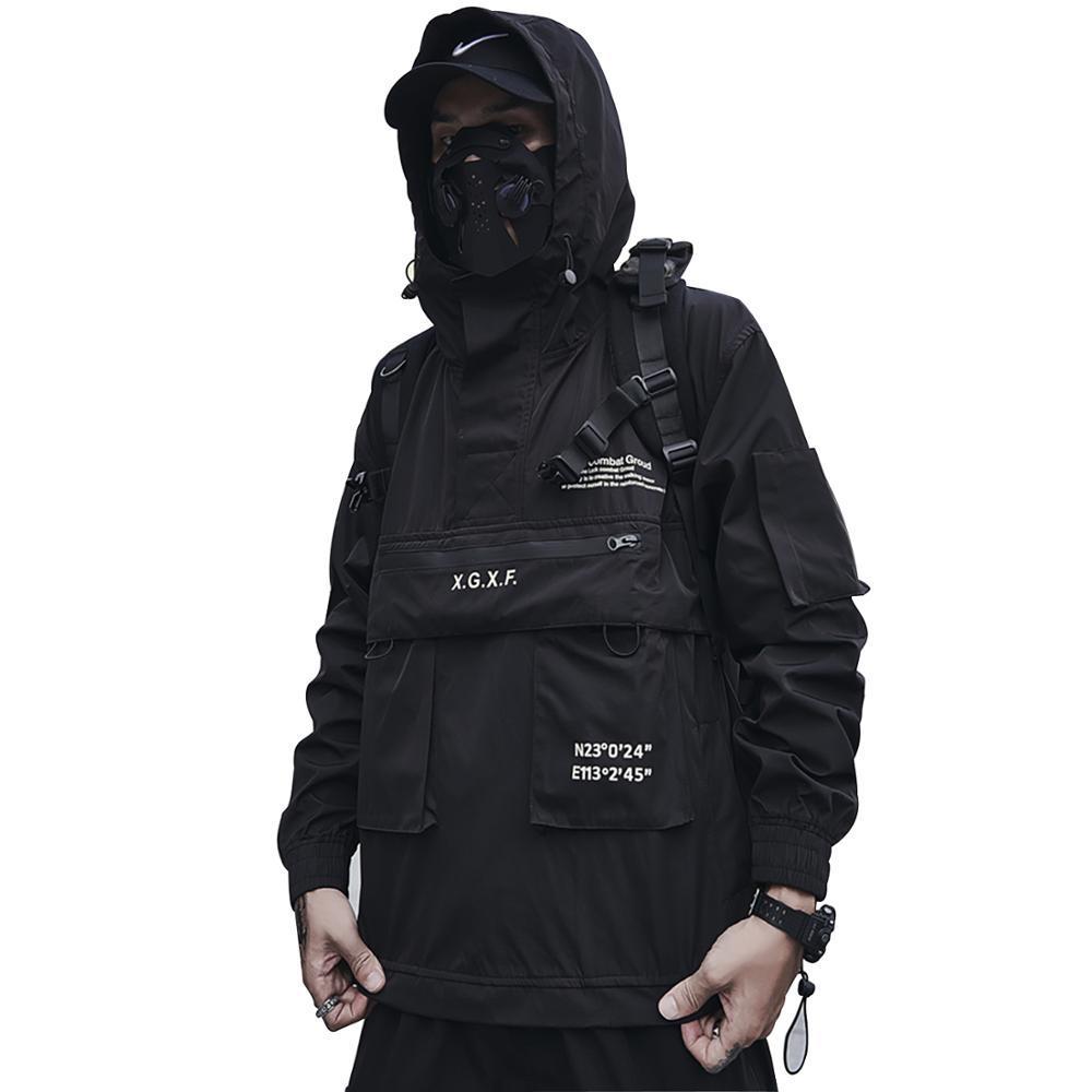 Techwear Jacket Men Streetwear Black Hooded Futuristic Anorak 201128