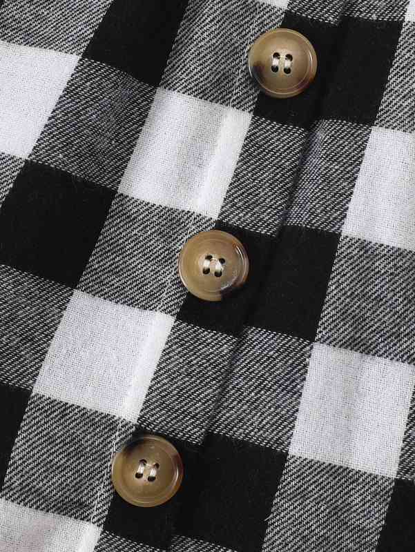 Baby Ruffle Trim Tee & Buffalo Plaid Pinafore Skirt With Headband SHE