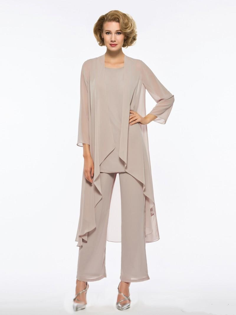 Elegant 3 Pieces Chiffon Mother Of The Bride Pant Suits With Long Jacket Wedding Guest Gowns Boho Beach Party Prom Dresses Evening Outfit