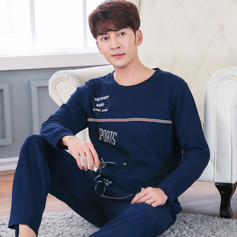 Plus Size 100% Cotton Long Sleeve V-neck Pajama Sets for Men Autumn High Quality Sleepwear Male Loungewear Homewear Home Clothes 201111