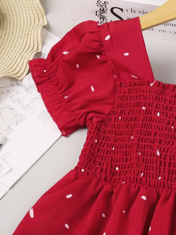 Toddler Girls Dalmatian Print Ruffle Hem Shirred Dress SHE