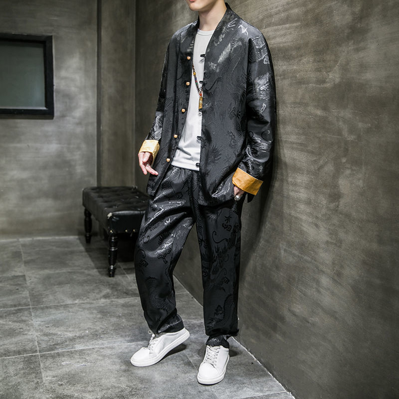 Two Piece Suit Men's Long Sleeve Jackets Casual Oversize Trousers Chinese Style 2021 New Male Clothing G177, Black
Two Piece Suit Men's Long Sleeve Jackets Casual Oversize Trousers Chinese Style 2021 New Male Clothing G177, Black