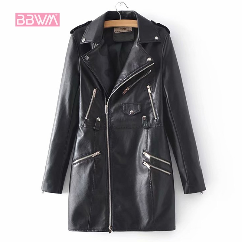 Slim slim collar long sleeve winter female PU leather jacket fashion fight receive waist 201017