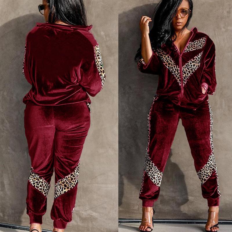 Women' Velvet 2 Piece Outfits Casual Leopard Patchwork Zip Up Sweatshirt + Jogger Pants Set Tracksuit 2020 New Fashion Hot
Women' Velvet 2 Piece Outfits Casual Leopard Patchwork Zip Up Sweatshirt + Jogger Pants Set Tracksuit 2020 New Fashion Hot