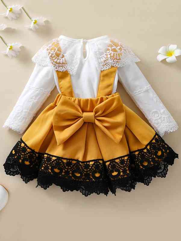 Baby Embroidery Mesh Bodysuit & Guipure Lace Insert Suspender Skirt SHE