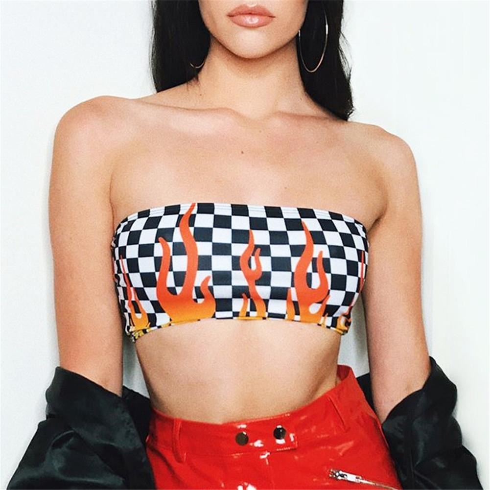Sexy Women Flame Plaid Print Tube Top SizeM 
Sexy Women Flame Plaid Print Tube Top SizeM