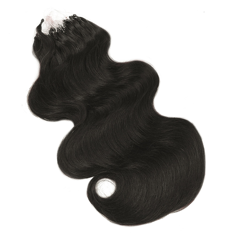 Slik Straight Ring Loop Body Wave Natural Black Micro Bead Links Human Hair Extensions 100G 1G/Strand