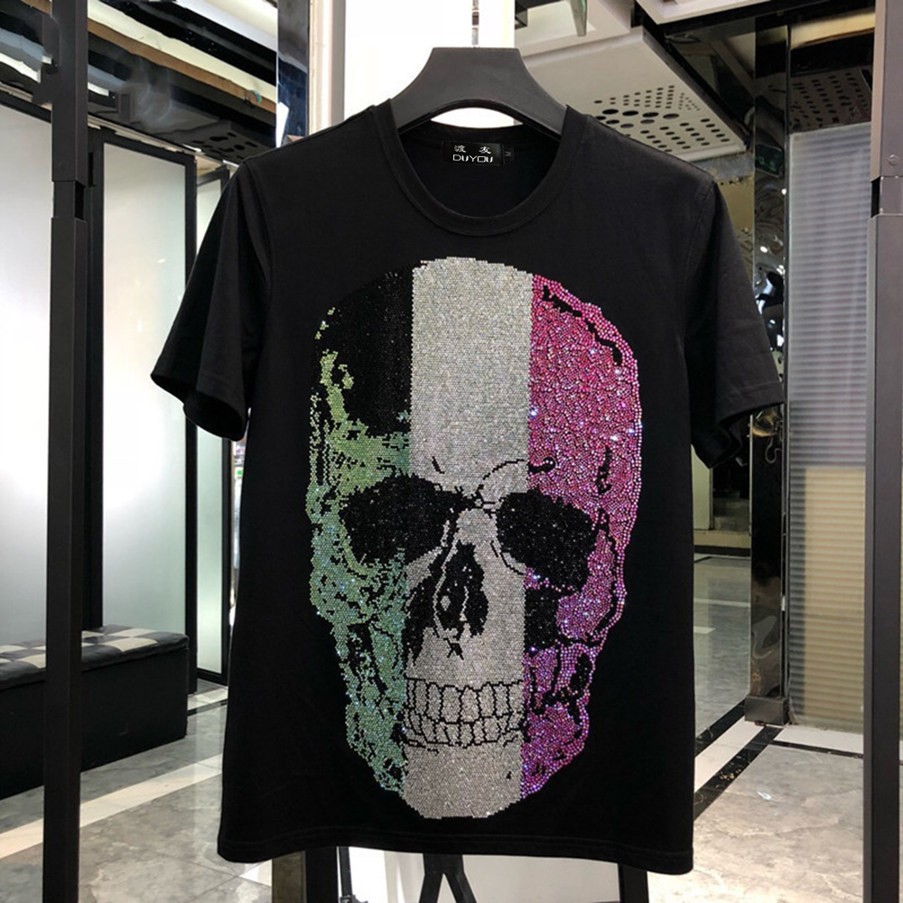 Mens Designer Shirts Men Short Sleeve Fashion Crystal Striped Color Big Skull Man T-shirt Male High Quality 100% Cotton Tees Nmhl, Black
Mens Designer Shirts Men Short Sleeve Fashion Crystal Striped Color Big Skull Man T-shirt Male High Quality 100% Cotton Tees Nmhl, Black