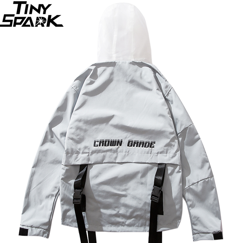 Men Jacket Windbreaker Hip Hop Streetwear Harajuku Hood Jacket Buckle Ribbon Multi Pocket 2019 Autumn Zipper Track Jacket Hoodie T200603