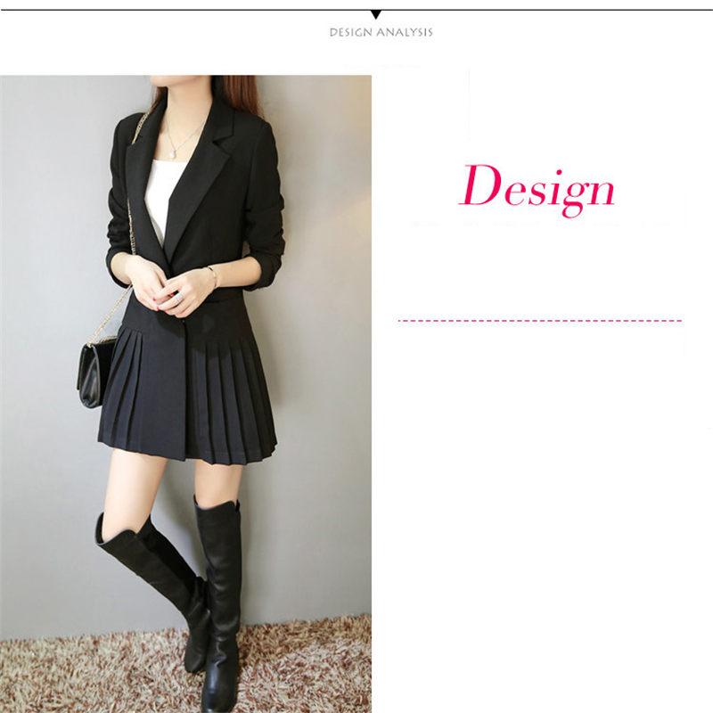 Women's Suits & Blazers Business Dress For Women Office Long Blazer Jacket Black Double Breasted Pleated Robe Suit Plus Size F345