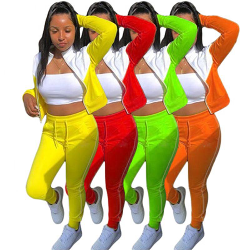 Women Splicing Colors 2Pcs Sets Fashion Trend Long Sleeve Zipper Tops Pant Sports Suits Designer Female Spring New Casual Skinny Tracksuits, Green
Women Splicing Colors 2Pcs Sets Fashion Trend Long Sleeve Zipper Tops Pant Sports Suits Designer Female Spring New Casual Skinny Tracksuits, Green