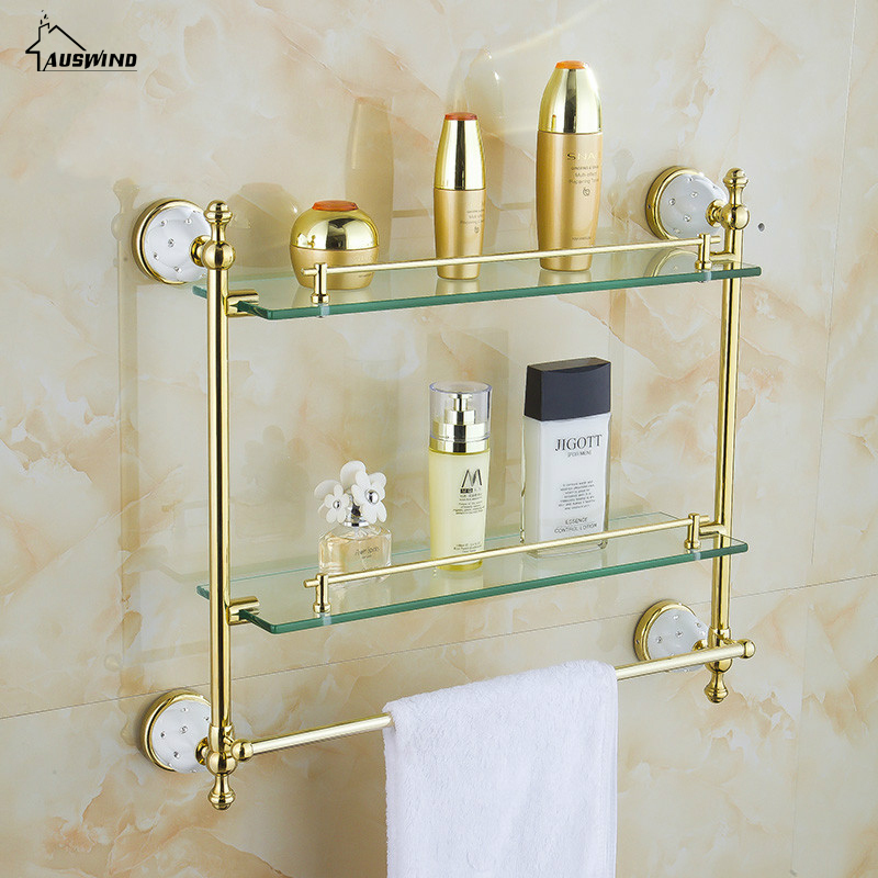 Crystal Brass gold bathroom accessories set towel rack hair dryer rack double toothbrush cup ceramic bathroom hardware suite LJ201204