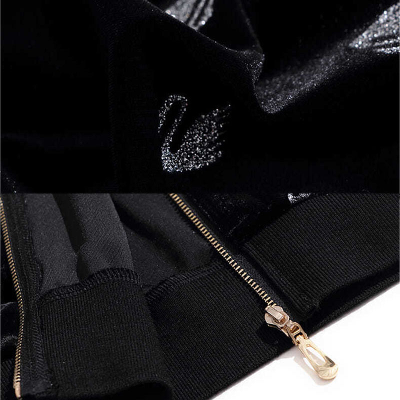 Casual print loose long-sleeve gold velvet short coat spring zipper cropped Jacket women fashion wild black cardigan 201023