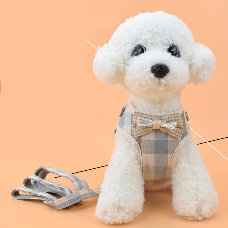Cute Pet Dog Harness Soft Leashes and Plaid Vest Harness Dog Puppy Leads for Small Dogs Cats Breathable Mesh Collar